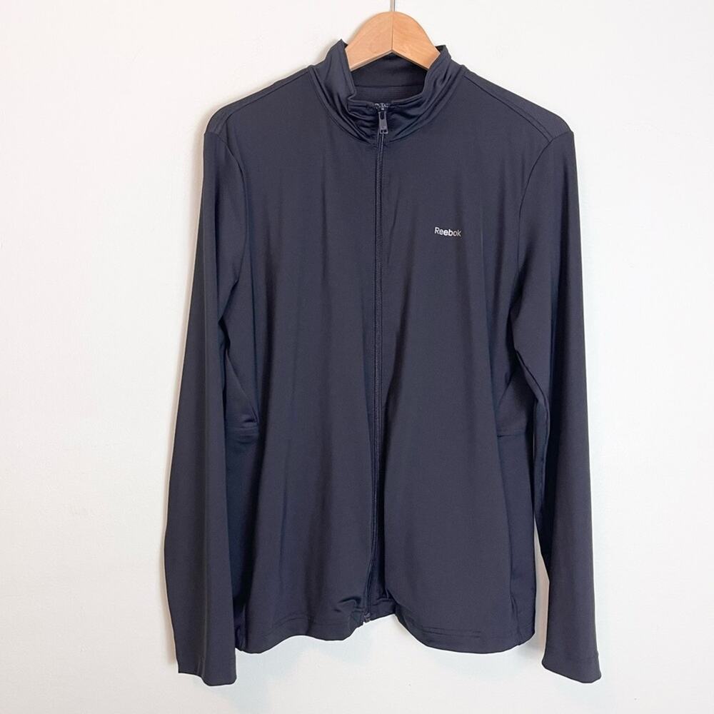 Reebok Play Dry Long Sleeve Full Zip Lightweight Activewear Top size L Black